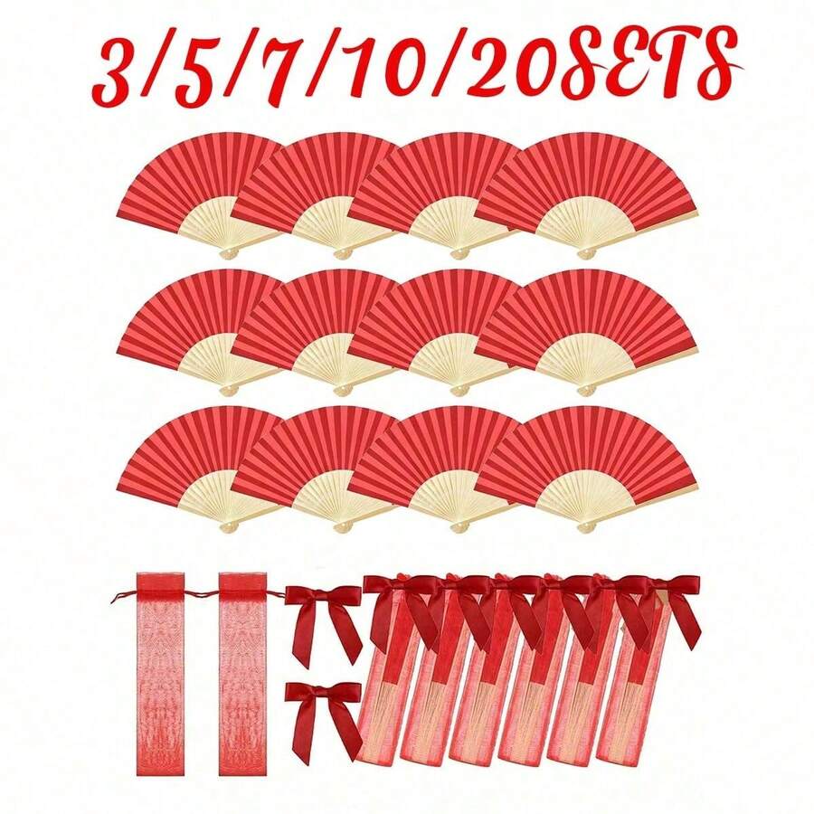 1/3/9/15/21/30/60件裝黑色木製摺扇禮品袋、感謝卡、女士摺扇、綠色系列蝴蝶結、新娘婚前派對禮物、生日派對小禮品、伴娘拍照道具、夏季扇子、活動與派對用品 - 彩色 - 查看 1