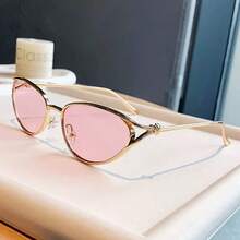 1 pieza Gafas de ojo de gato vintage con marco ovalado de metal, lentes de color té degradado premium, accesorio de estilo minimalista de lujo, adecuado para el uso diario, vacaciones en la playa, fotografía de calle y regalo para amigos, combina perfectamente con atuendos elegantes y sofisticados del día a día - Multicolor - Ver 13