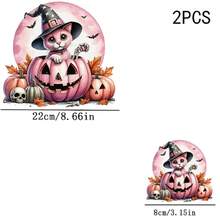1/2/3PCS Stiker Transfer Panas yang Dapat Dicuci dengan Air, Anak Kucing Merah Muda Memakai Topi Penyihir Bersembunyi di Dalam dengan Kelelawar, Tengkorak, dan Daun Maple, Pola Kartun Halloween yang Manis, Cocok untuk Kaos, Tas, Bantal - Beraneka warna - View 10