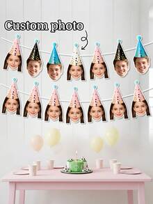 10/20/30PCS Custom Photo Gold Dot Party Hat Birthday Banner, Personalized Multi Color Cone Hat Cutout Garland,Funny Photography Background,Surprise Birthday Party Decor,Home Decor,Personalized Gifts - Multicolor - View 1