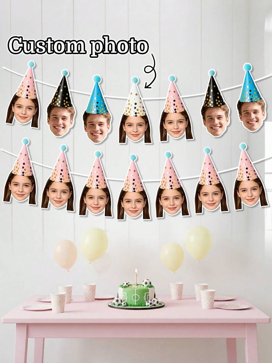 10/20/30PCS Custom Photo Gold Dot Party Hat Birthday Banner, Personalized Multi Color Cone Hat Cutout Garland,Funny Photography Background,Surprise Birthday Party Decor,Home Decor,Personalized Gifts - Multicolor - View 1