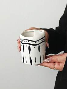 1pc Vintage Style Striped Hand-Painted Ceramic Hand-Held Coffee Cup, Juice Cold Drink Cup, Breakfast Milk Cup, Latte Coffee Cup, Afternoon Tea, Suitable For Home, Cafe, Photography, Valentine's Day Gift Pair, Mother's Day, Thanksgiving, Gift For Family And Friends - Multicolor - View 15