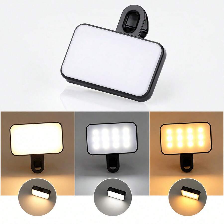 USB Rechargeable Portable LED Light With 3 Adjustable Brightness Levels, Suitable For Mobile Devices And Computers, Perfect For Mobile Photography, Selfies, Live Streaming And Video Calls - Black - View 1