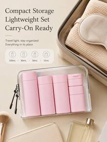 6pcs Travel Set, Includes Shampoo, Body Wash, Lotion, Cream Bottle, Empty Cosmetic Containers, Portable Storage Set - Multicolor - View 1