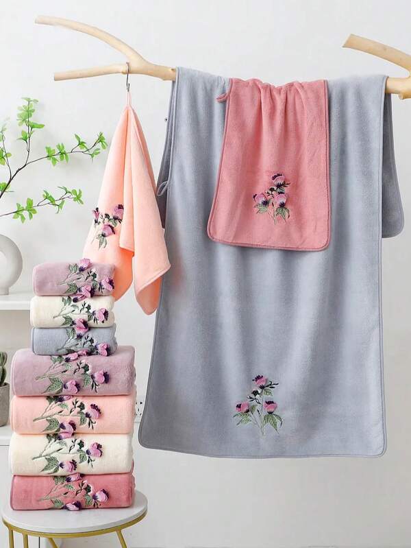 1 Peça de Toalha de Banho Média Fina de Poliéster ou Toalha Pequena de Cozinha, Padrão Floral, Adequada para Adultos o Ano Todo, Absorvente de Água e Secagem Rápida, Adequada para Banheiros, Hotéis, Viagens, Escolas, Presentes de Festival, Salões de Beleza, Casa, Decoração