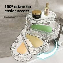 1pc 180° Rotating Soap Dish 3-Tier Transparent Wavy Soap Holder With Drainage Tray Adjustable Bathroom Storage Rack Shower Sink Countertop Vanity Cosmetic Skincare Display Stand Space-Saving Home Decor Bathroom Decoration - Transparent White - View 2
