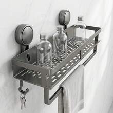 1pc Suction Cup Storage Rack, No-Drill Bathroom Storage Shelf, Aluminum Shower Caddy - Wall-Mounted Space-Saving Organizer, Can Hold Shampoo, Conditioner And Bath Products - Shelf - View 3