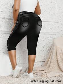 Celana Panjang 7/8 Ukuran Plus Modis, Motif Denim, Potongan Slim Fit, Desain Detail Rusak, Elastisitas Sedang, Untuk Liburan Musim Semi, Musim Panas, dan Musim Gugur - MultiWarna - View 2
