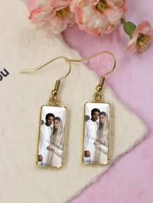 Custom Photo Earrings, Personalized Rectangle Dangle Earrings, Cute Party Jewelry, Customized Picture Keepsake, Customizable Birthday Gift - Style a - View 6