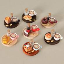 5pcs/Set Miniature Food Play Set Afternoon Tea Coffee Bread Model Dollhouse Accessories Photography Props Scene Decor Desktop Miniatures - Multicolor - View 3