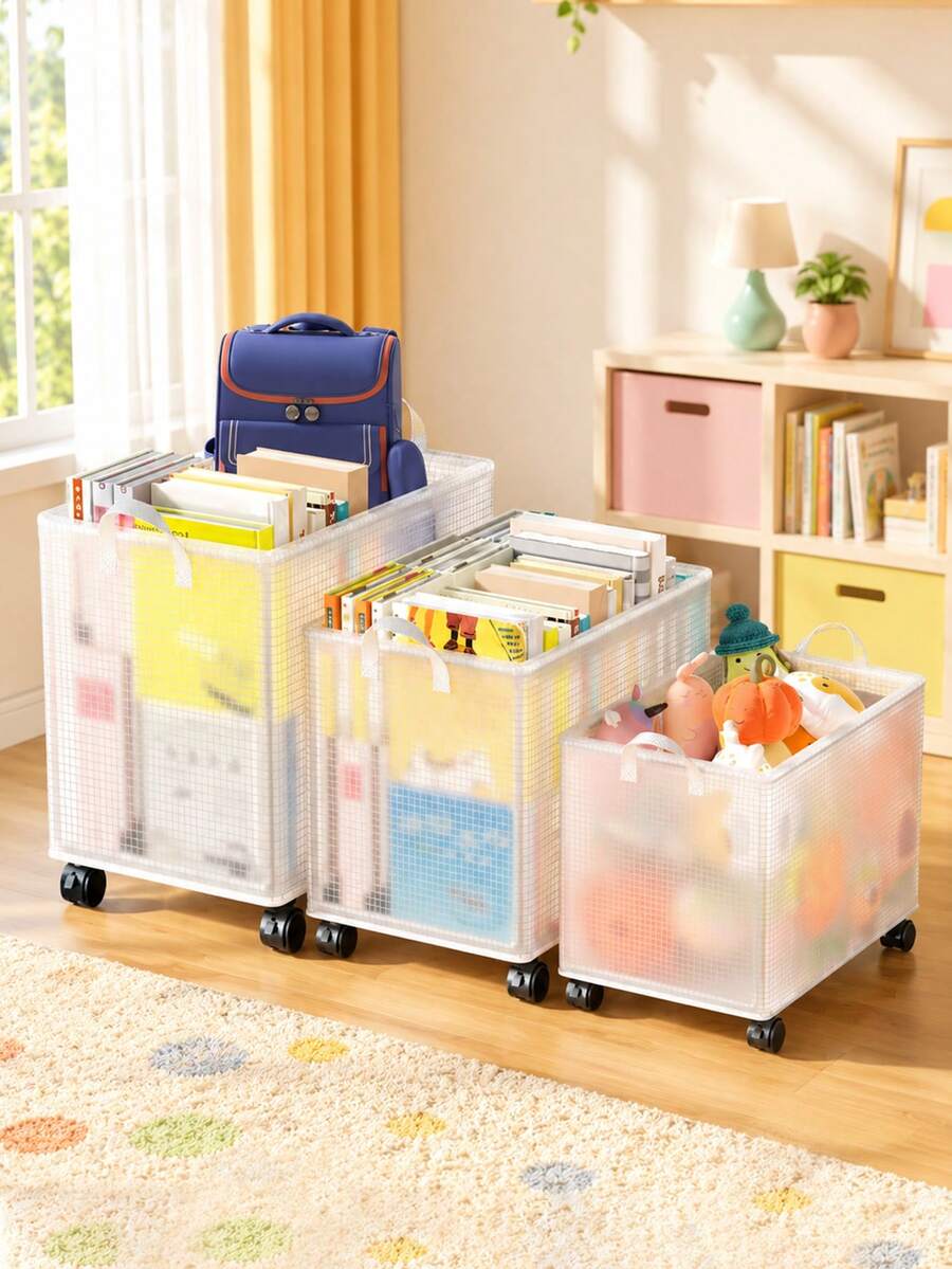 1 pieza Carrito de almacenamiento plegable de gran capacidad con ruedas, carrito de aperitivos de PVC impermeable, adecuado para libros, documentos, ropa y aperitivos, se puede colocar debajo del escritorio, al lado de la cama, en el dormitorio y en la residencia estudiantil, perfecto para Navidad, Acción de Gracias, Halloween, regreso a la escuela y organización del hogar