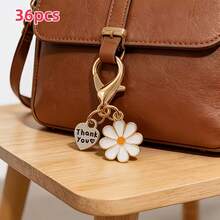 24pcs/36pcs Daisy Flower Keychains With Thank You Pendants & Lobster Clasps, Cute Vintage Bohemian Bag Charms For Women Girls, Elegant Rhinestone Car Key Rings, High-Quality Metal Alloy Purse Hangers, Party Favors, Gift Box Decorations - Daisy Keychain - View 5