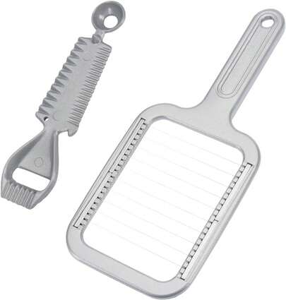 Butter-Schneider + multifunktionaler Dosenöffner, aus Aluminium / rostfreiem Edelstahl (grau / silber, 2-teiliges Set)
