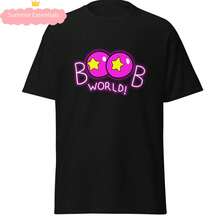 Unisex Pure Cotton T-Shirt Funny 'Boob World' T-Shirt Inspired By  - Unisex Sizes - Picture 2 Of 7 - Black - View 1