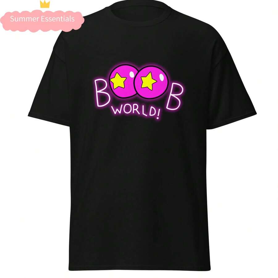 Unisex Pure Cotton T-Shirt Funny 'Boob World' T-Shirt Inspired By - Unisex Sizes - Picture 2 Of 7 - Black - View 1