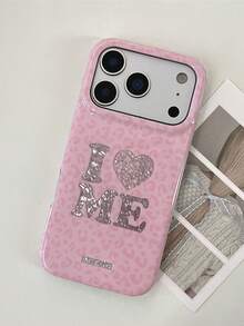 1 buah Casing Ponsel Lembut Transparan Warna Pink Muda Motif Leopard Berbentuk Berlian dengan Tulisan "I Love Myself" dan Huruf Hati, Kompatibel dengan iPhone 16 Pro Max, 15, 14, 13, 12, 11, Pro Plus, 16E, Jendela Kamera Terpisah Ukuran Besar, Desain Perlindungan Penuh, Tahan Air, Tahan Guncangan, Anti Jatuh, dan Tahan Aus dari Bahan TPU. - Berwarna merah muda - View 1