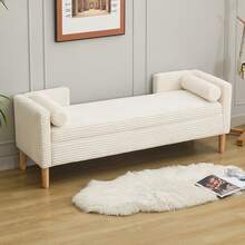 Velvet Storage Bench With Arms - Ideal For Living Room, Entryway And Bedroom - Ivory - 象牙 - 查看 11