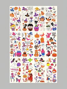 12pcs Halloween Glow-In-The-Dark Temporary Tattoo Stickers, Cute Cartoon & Scary Designs, Waterproof Face And Body Decals For Halloween Family Party, Cosplay, Face And Body Decoration - Multicolor - View 10