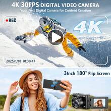 SONGDIAN 4K 30fps 超高清 4800 万像素数码相机，配备 32GB TF 卡、850mAh 可充电电池、16 倍光学变焦、3 英寸 180° 可旋转翻转屏，是视频博客和视频拍摄的理想之选，便携入门级设计，也是馈赠佳品。 - Camera + Filter - 查看 5