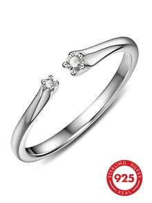 1pc 925 Sterling Silver Minimalist Cubic Zirconia Star Geometric Line Design Ring, Suitable For Daily Wear, Women's Wedding Party, Birthday Gift, Valentine's Day Gift - Silver - View 10