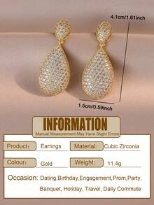 1 Pair Luxury Elegant Cubic Zirconia Water Drop Pendant Earrings, Fashionable Women's Jewelry, Suitable For Daily Wear, Party, Gift, Travel - Yellow Gold - View 4