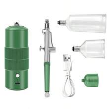 便攜式噴槍套裝含壓縮機，重力式噴槍，USB充電無線空氣壓縮機，附清潔噴槍，適用於繪畫、美甲、模型上色、彩妝 - 豎紋綠 - 查看 7