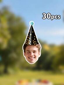 10/20/30PCS Custom Photo Gold Dot Party Hat Birthday Banner, Personalized Multi Color Cone Hat Cutout Garland,Funny Photography Background,Surprise Birthday Party Decor,Home Decor,Personalized Gifts - Multicolor - View 15