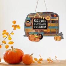 1pc RV Shaped Wooden Hanging Sign Decor, Fall Is Proof That Change Is Beautiful, Wall Art Decoration For Home Front Door Living Room Holiday Party Fall Autumn Party Harvest Festival Party Thanksgiving Party Turkey Day Party, Gift For Friend Family - Autumn - View 1