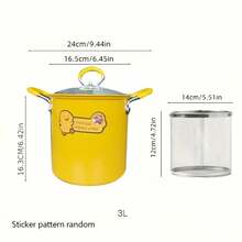3L Cute Yellow Deep Frying Pot Set With Stainless Steel Fry Basket & Glass Lid, Non-Stick Small Multi-Functional Cookware With Heat Resistant Handles, Mini Deep Fryer Pot For Fried Chicken French Fries Noodles Soup Home Kitchen Use - A - View 2