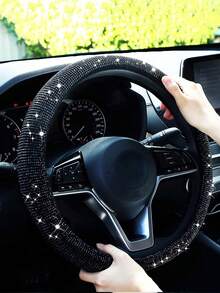 Full Rhinestone Studded No Inner Ring Steering Wheel Cover, Universal Anti-Slip Sparkling Diamond Steering Wheel Protector, Goddess Car Interior Decoration Accessory - A - View 4