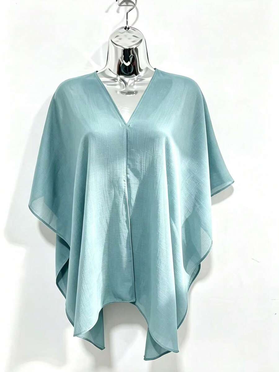 Chic Party Cape One-Shoulder Soft Fabric With Sophisticated Drape For Dinners And Events - 薄荷藍 - 查看 1