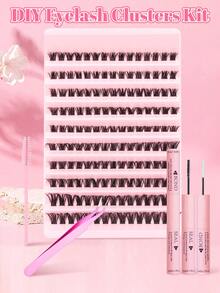150PCS Thick, Soft, Lightweight False Eyelashes With Eyelash Extensions, Adhesive Sealing, Eyelash Tweezers, Eyelash Brush, False Eyelash Extension Kit, C Curling 10-16mm Mixed Length Eyelash Clusters Suitable For Daily Use, Gatherings, And All Occas - Black - View 3