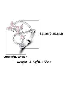 1pc 925 Sterling Silver Cubic Zirconia Butterfly Multi-Layer Wide Ring, Suitable For Women's Summer Casual Vacation Wear, Also Can Be Given As Holiday And Birthday Gift. - Silver - View 4