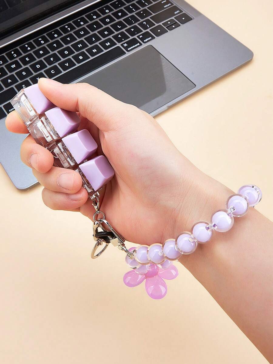 1pc Macaron Color Beaded Petal Phone Lanyard Keyboard Fingertip Toy 4-Key Keyboard Square Stress Relief Keychain Handmade Beaded Flower Phone Chain Wrist Strap Bag Pendant Keychain Accessory Keyboard Key Design, Adult Finger Keychain Finger Press Key Ring, Soothing Keychain Focus And Relaxation Zipper Keychain Birthday Gift Party Gift Holiday Gift - Multicolor - View 1