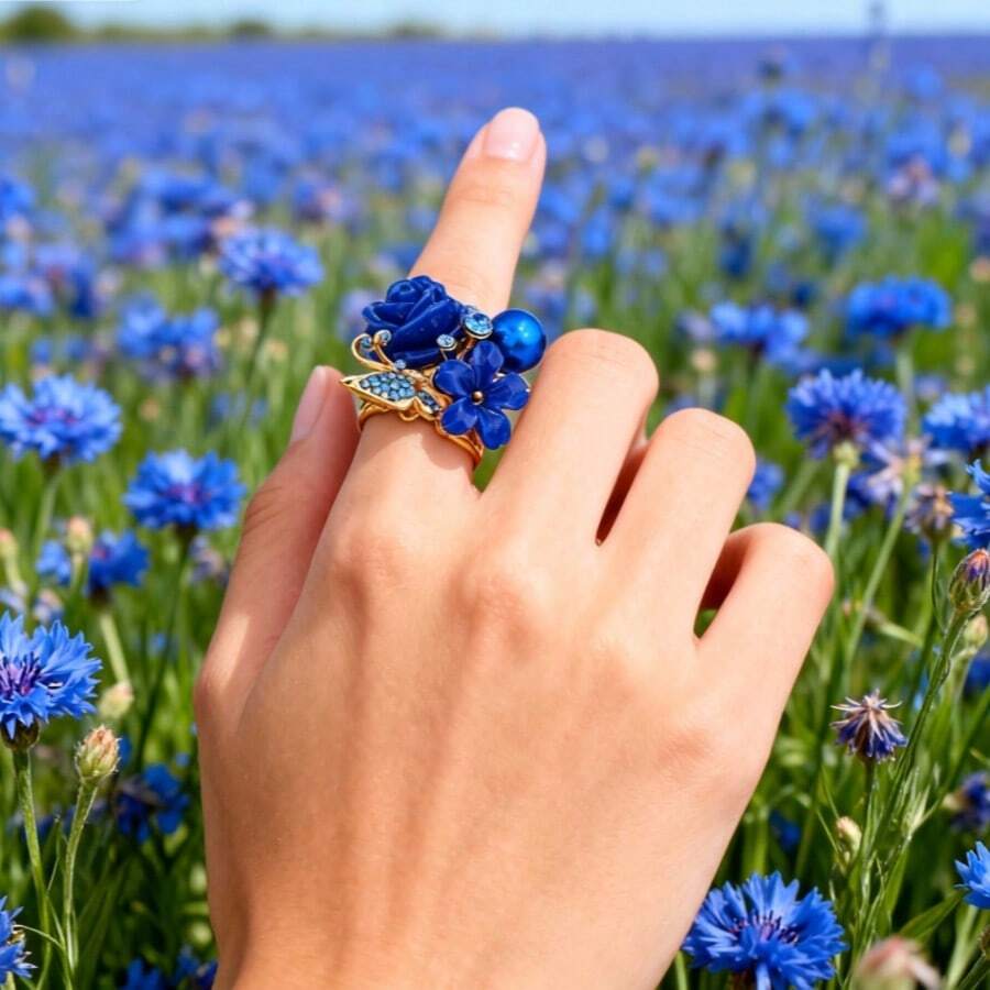 1pc French Vintage Rose Flower Ring, Premium Velvet Gift Box, Unique Design Women's Ring, Birthday Gift For Girlfriend - 11410 Rose - View 1