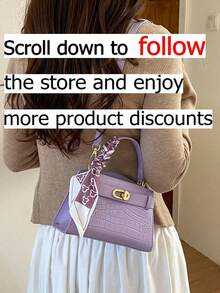 Elegant Lavender Purple PU Leather Handbag, Women's Structured Crossbody Bag With Scarf Decoration, Durable And Textured, Suitable For Commuting And Shopping - Violet Purple - View 4