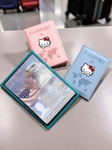 SANRIO 1 Buah Tempat Paspor Hello Kitty, Sampul Pengorganisasi Dokumen Perjalanan dengan Motif Dunia dan Slot Kartu untuk Wanita, Liburan, Perjalanan Bisnis & Wisata - MultiWarna - View 3