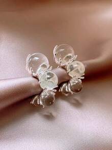 1 Pair Of Niche Minimalist Ice Transparent Bead Earrings Suitable For Women's Daily Commuting - Clear - View 2