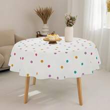 1 pieza Mantel redondo con lunares de grafiti de colores - 100% poliéster, adecuado para mesa de comedor, cocina, fiesta, picnic y boda, decoración de mesa divertida, tela de fácil cuidado, mantel vibrante, material duradero, organizador de eventos - Redondo - Ver 6