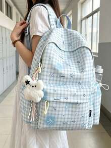 1pc/5pcs Popular Plaid Star Student Backpack, Lightweight Multi-Pocket Design, Suitable For Back To School And Travel, Can Hold Textbooks And Pencil Cases, Thickened Shoulder Straps, No Plush Dog Pendant, Student Daily School Backpack - Multiple Styles - View 5