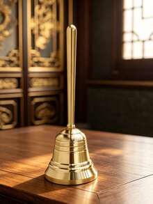 1pc Brass Hand Bell, Gold Bedside Dinner Bell, Service Butler Bell, Suitable For Classroom, Meditation, Games, Pet Training And More - Multicolor - View 2