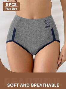 5pcs/Pack Women's Plus Size Panties, Fashionable Contrast Color Design, Soft And Breathable - Multicolor - View 6
