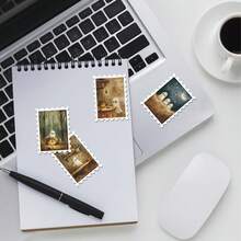 36pcs Vintage Halloween Ghost Pumpkin Postage Stamp Style Stickers, Antique Matte Tone, Spooky Cute Ghost, Full Moon, Jack-O'-Lantern, Mushroom, Bat Window House Decoration Design, Suitable For Junk Journal, Planner, Notebook, Photo Album DIY Craft Materials - A - View 2
