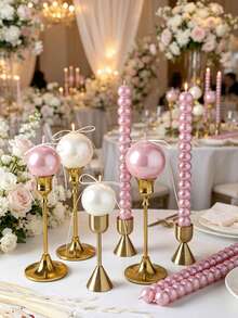 Pearl Long Candles, Pearl Gloss Smokeless Candles, New Pearl Candle Holder, Suitable For Holiday Candlelight Dinner Decoration, Wedding Venue Decoration, Birthday Party, Christmas, Halloween Holiday Party Decoration - Multiple Styles - View 1