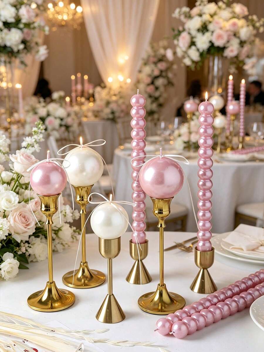 Pearl Long Candles, Pearl Gloss Smokeless Candles, New Pearl Candle Holder, Suitable For Holiday Candlelight Dinner Decoration, Wedding Venue Decoration, Birthday Party, Christmas, Halloween Holiday Party Decoration - Multiple Styles - View 1