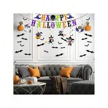 20件/組萬聖節南瓜螺旋吊飾緞帶，Happy Halloween橫幅裝飾，幽靈螺旋緞帶裝飾，適用於萬聖節派對與恐怖生日派對，蝙蝠牆貼貼紙組節日派對緞帶裝飾 - 多個款式 - 查看 4