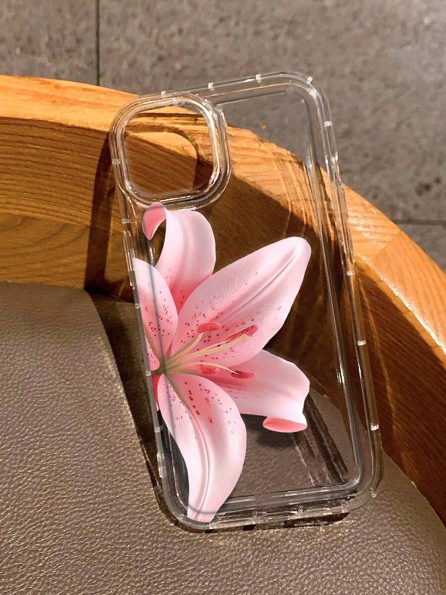 Pink Lily Fashion Transparent Shockproof Phone Case Compatible With Apple 16/14/15/15Pro/15Plus/15ProMax/12Pro/13Pro/14Pro/12ProMax/13ProMax/14ProMax/14Plus/16Pro/16Plus/16ProMax/17/17Pro/17Pro Max Birthday Gift, Vacation Gift - Clear - View 1