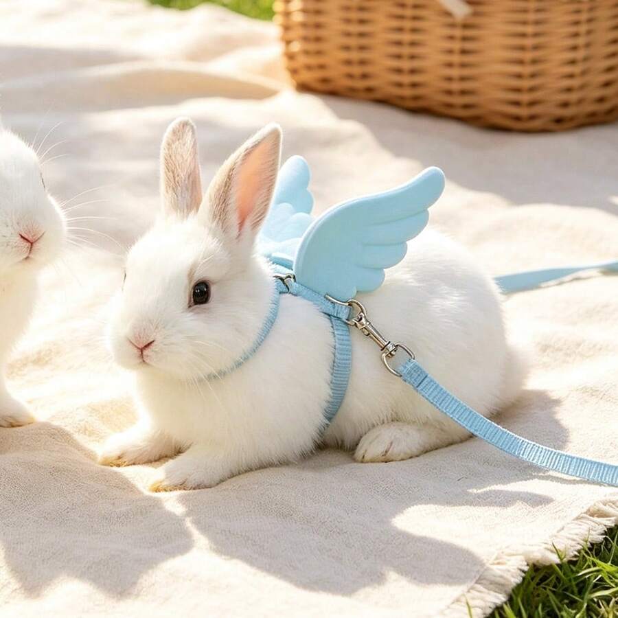 Cute Angel Wings Rabbit Harness And Leash Set, Adjustable Anti-Escape Rabbit Leash, Breathable Outdoor Leash, Suitable For Baby Rabbits, Guinea Pigs, And Other Small Pets - Multicolor - View 1