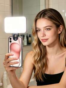 1pc Portable LED Selfie Ring Light, 12 LED Beads, Rechargeable Battery, 3 Modes & Multiple Brightness Levels, Clip-On Design For Smartphone/Tablet/Laptop, Adjustable Brightness & Color Temperature, Popular Selfie Fill Light - Black - View 2