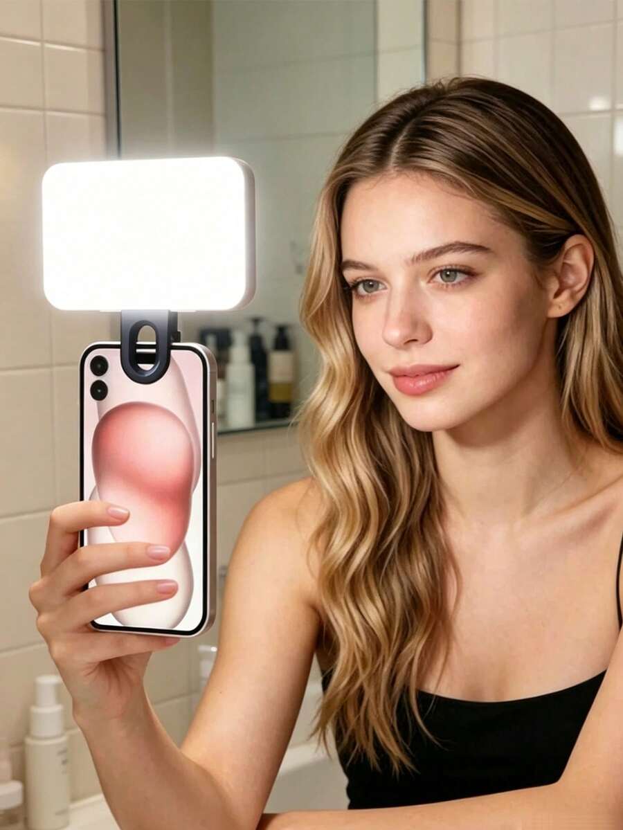 1pc Portable LED Selfie Ring Light, 12 LED Beads, Rechargeable Battery, 3 Modes & Multiple Brightness Levels, Clip-On Design For Smartphone/Tablet/Laptop, Adjustable Brightness & Color Temperature, Popular Selfie Fill Light